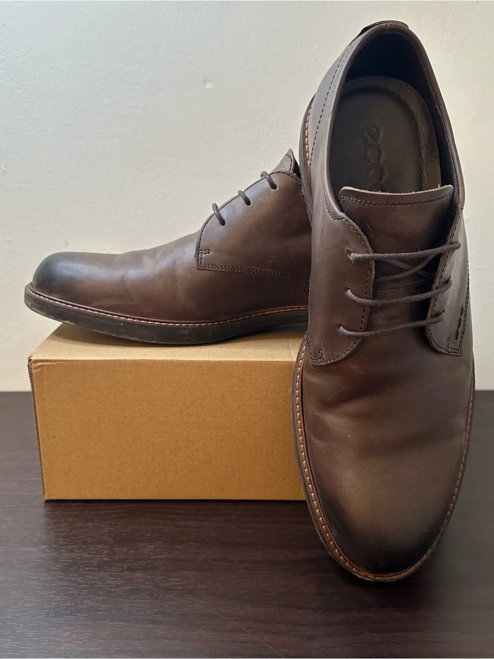 ECCO Kenton Vintage Brown Leather Plain Toe Lace-up Derby Oxford Men's Shoes 11